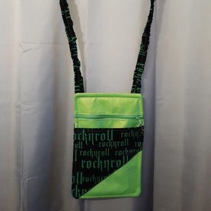 New ROCK N ROLL Vinyl Crossbody Purse Shoulder Bag Black Bright Green Punk Rave